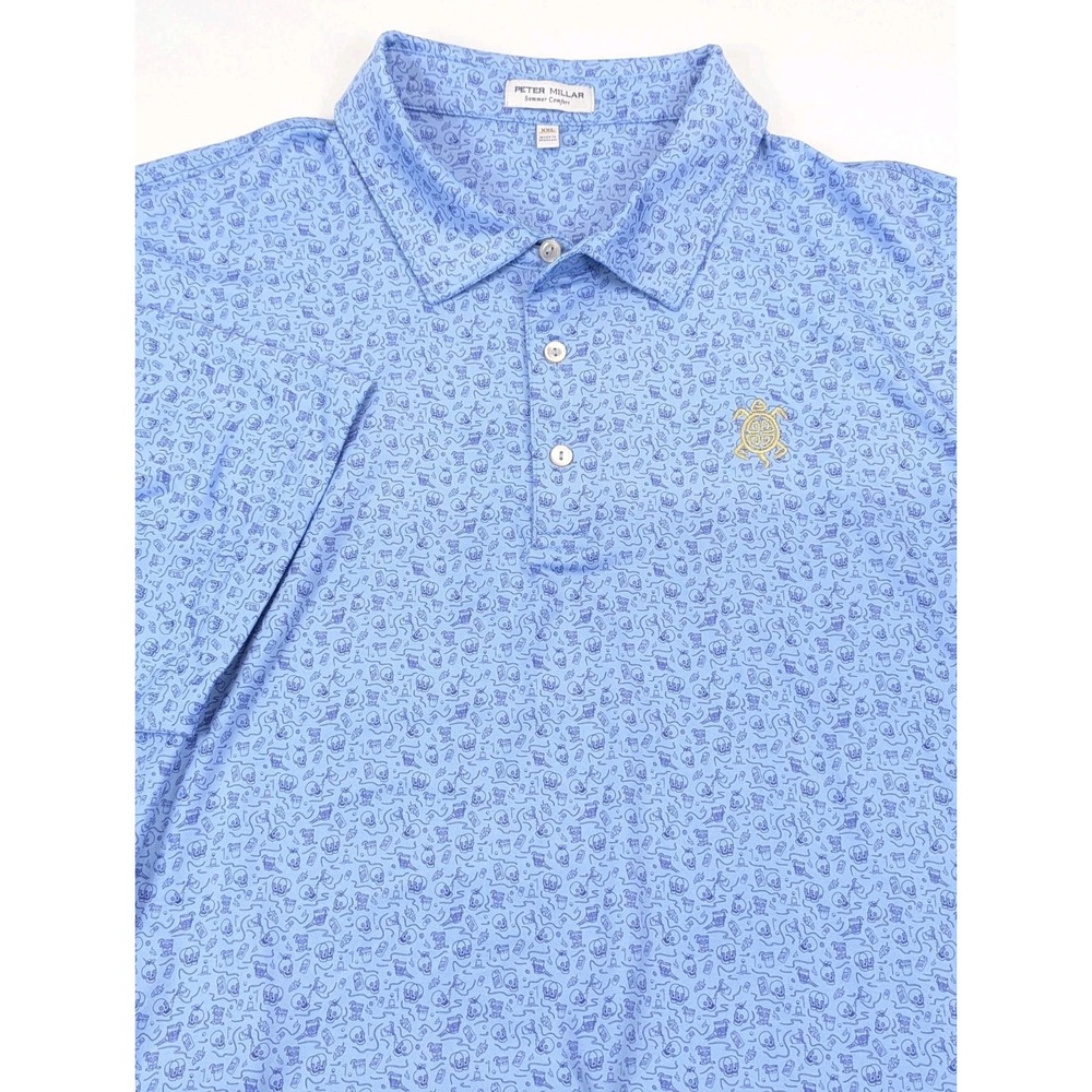 Peter Millar Polo Shirt Mens 2XL Summer Comfort Skull Drinks Blue Performance - Picture 4 of 10